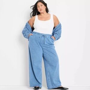 NWT Denim Mid-Rise Wide Leg Drawstring Pull On Pants Size 3X